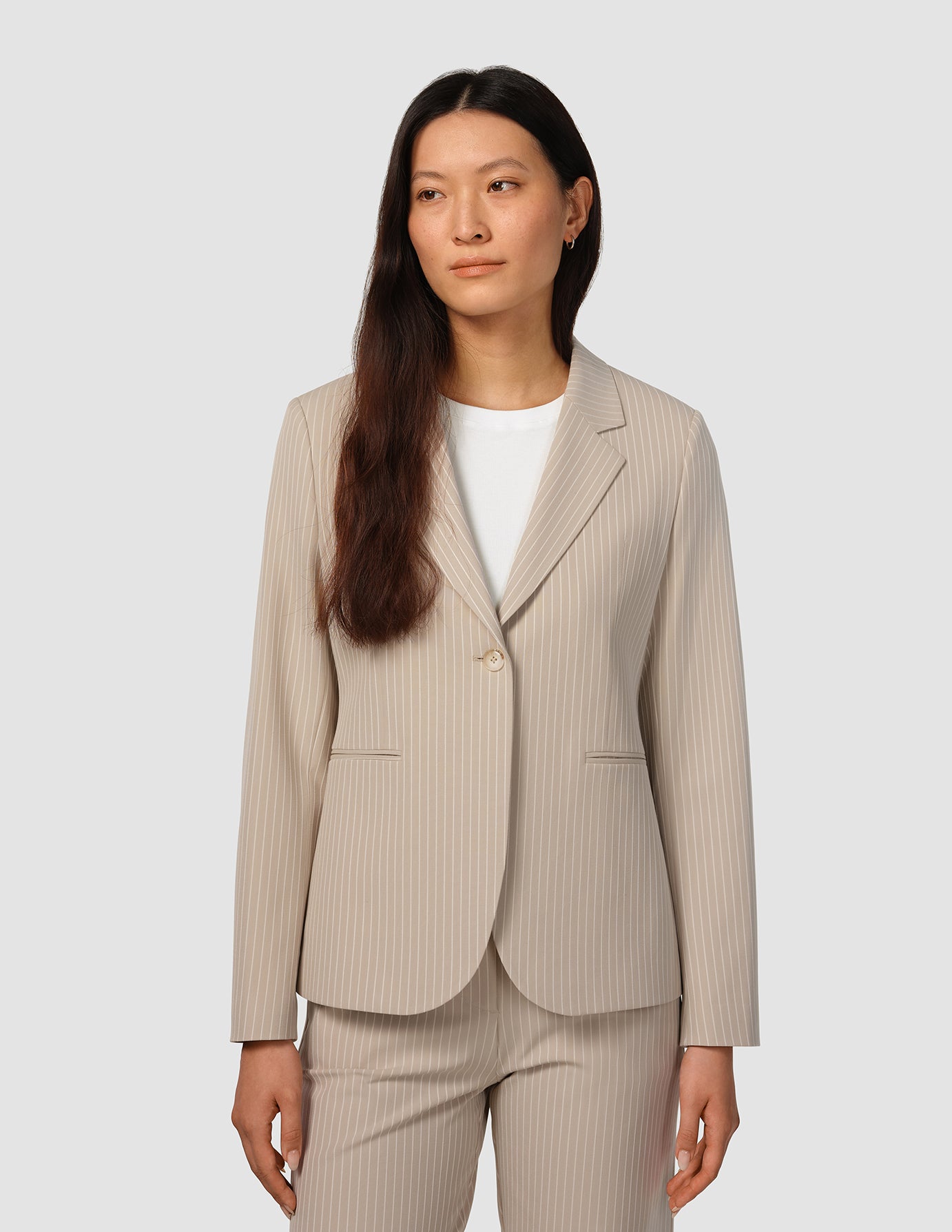 Essential Suit Island Sand Pinstripe Fitted Blazer & Straight Pants